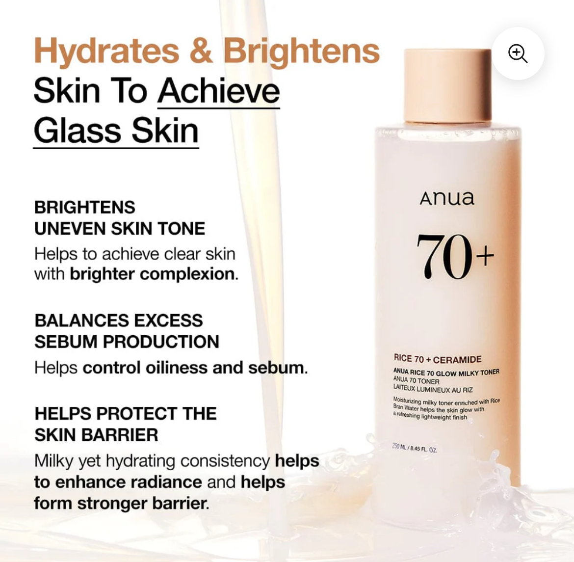 Anua Rice 70 + Ceramide Glow Milky Toner